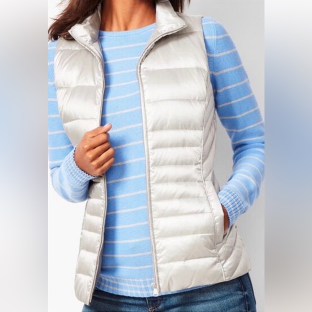 Talbots: Goose Down Silver Puff Vest - Lightweight - Size 2x - ‘Turtleneck’ Neck